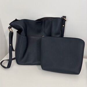 Simons Navy Handbag Shoulder Bag Pouch Slouchy Square Tote Bag